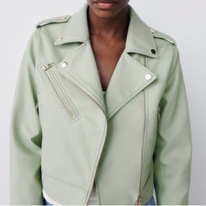 Zara Faux Leather Mint Green Jacket